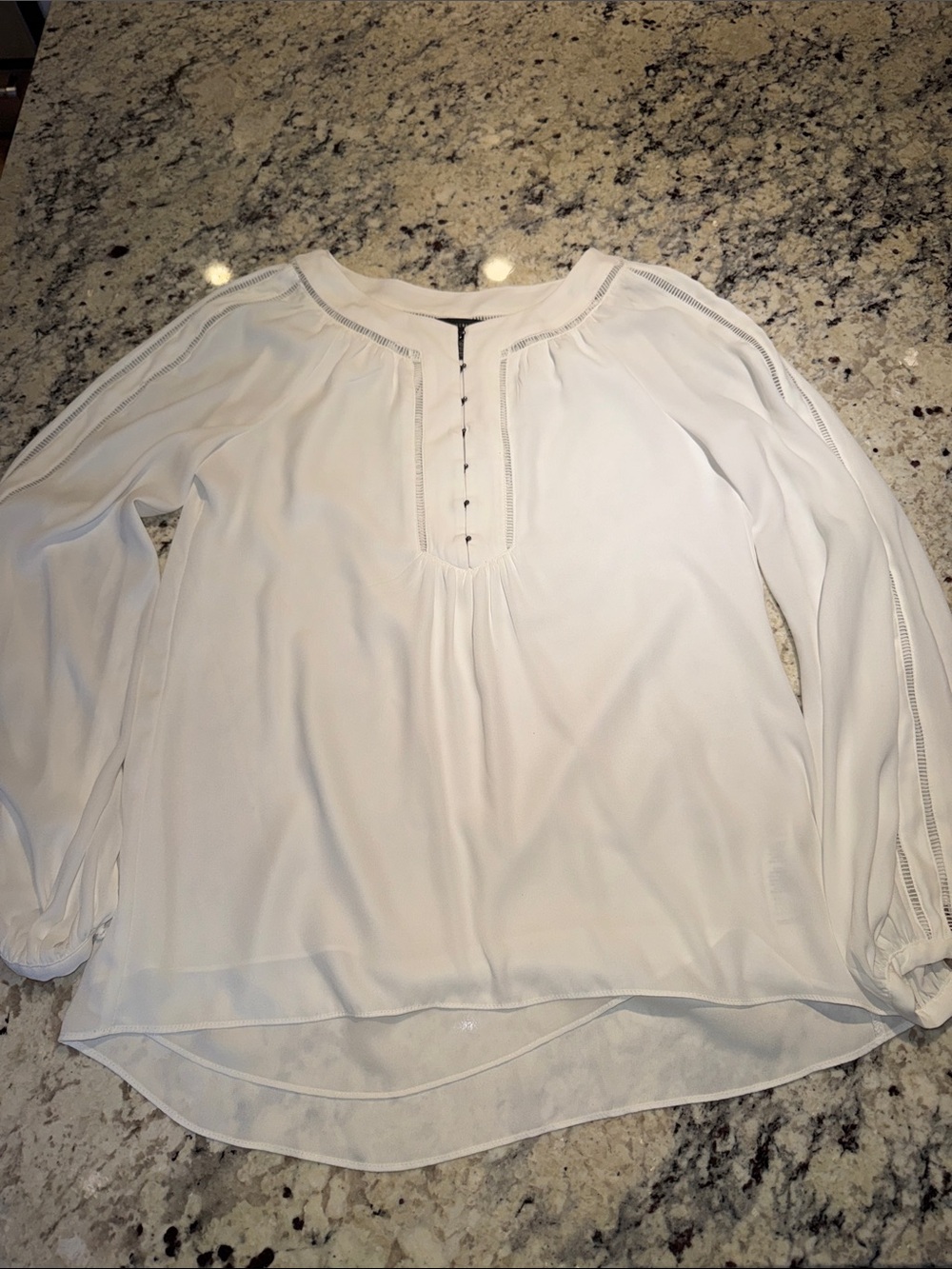 White House Black Market Lightweight White Long-Sleeve Button-Trim Blouse